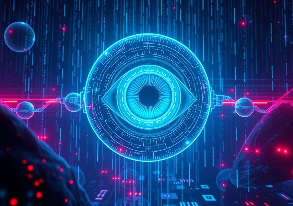 Futuristic Cybernetic Eye in Dystopian Digital Art