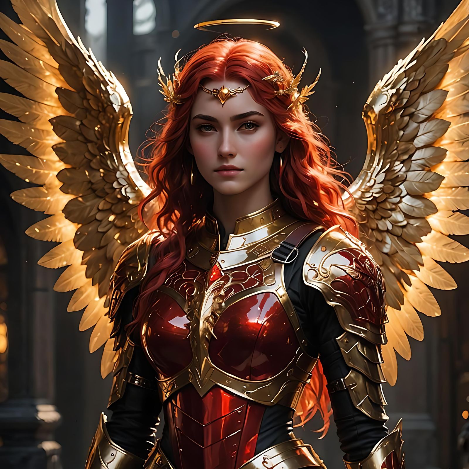 Radiant Aasimar Woman with Golden Wings