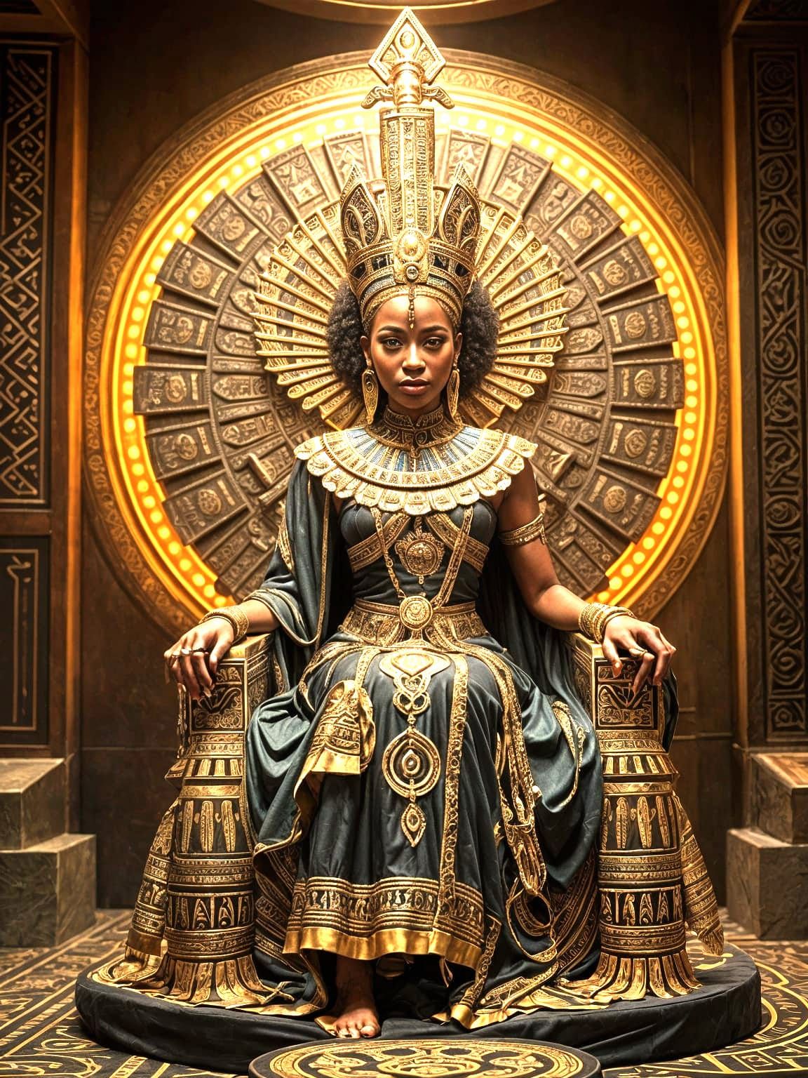 Afrofuturistic African Queen on a Cyberpunk Throne