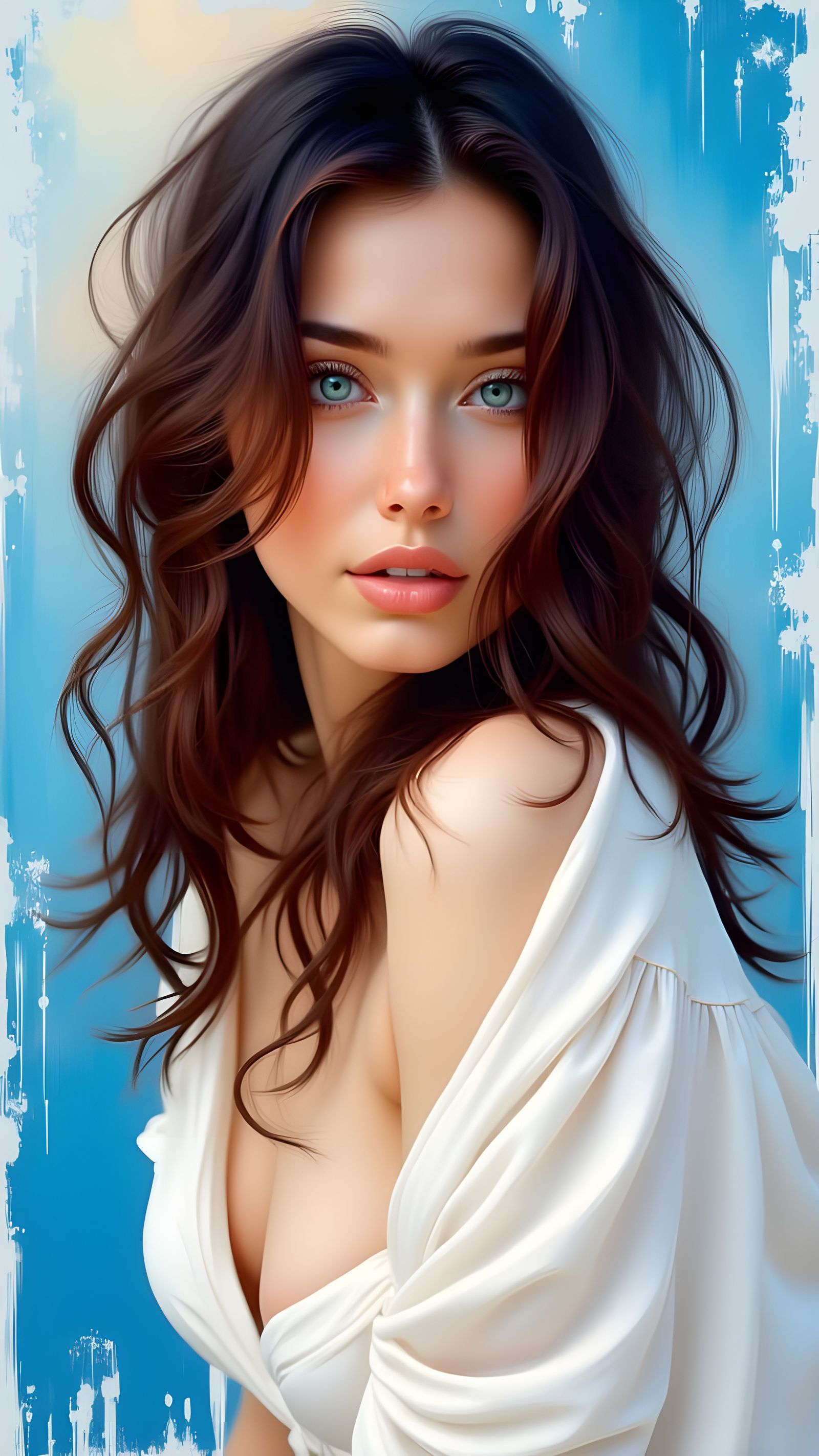 Painterly Portrait with Abstract Blue Accents
