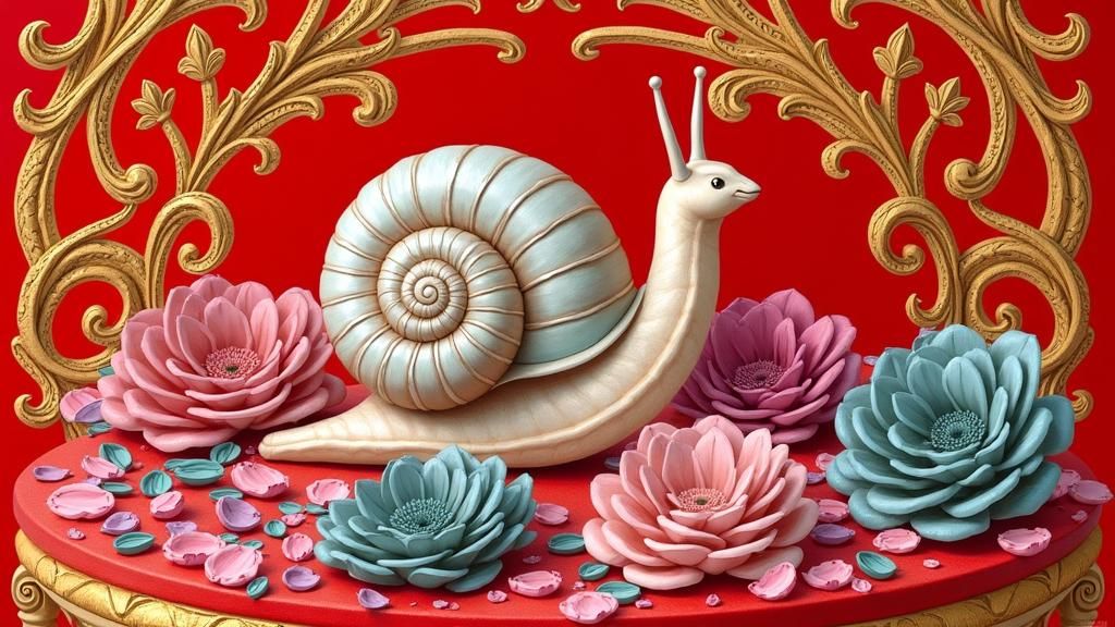 Snail Ascending a Gilded Staircase: Impressionist Style