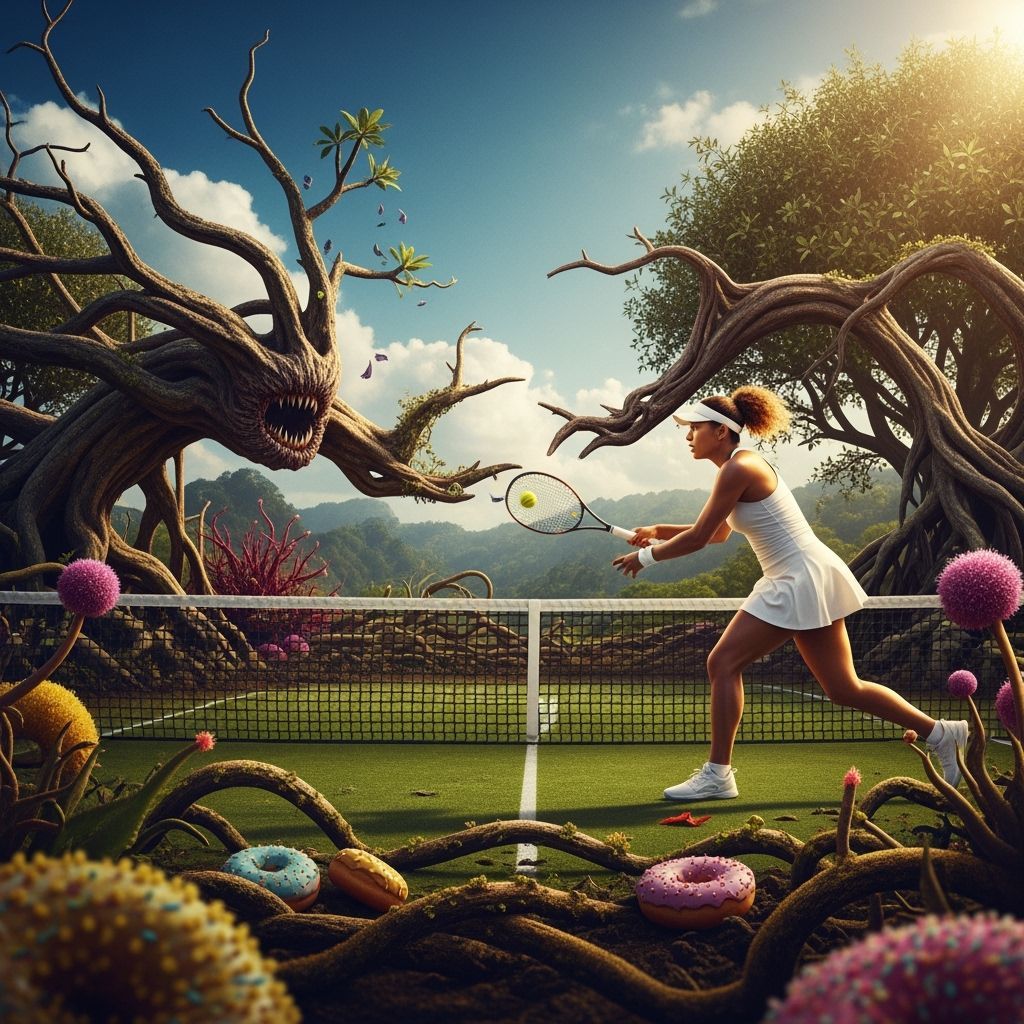 Tennis Player vs. Toxic Tree in Hyperrealism