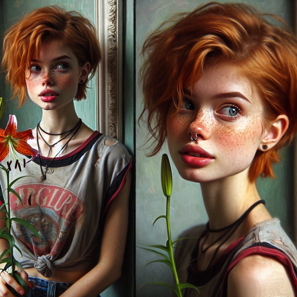 Impressionistic Portrait of a Shy Woman with Tiger Lily