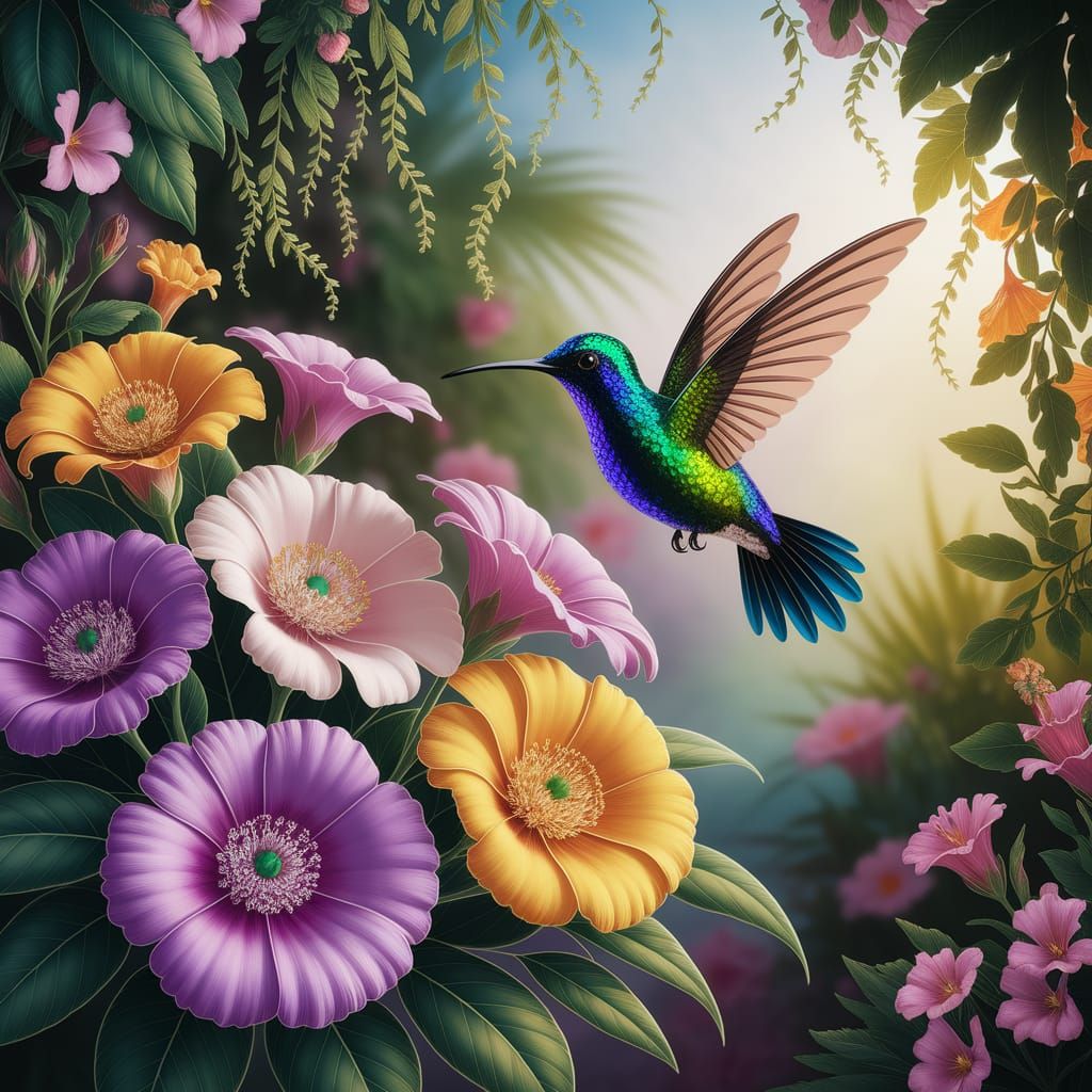 Gemstone Hummingbird in a Tropical Garden