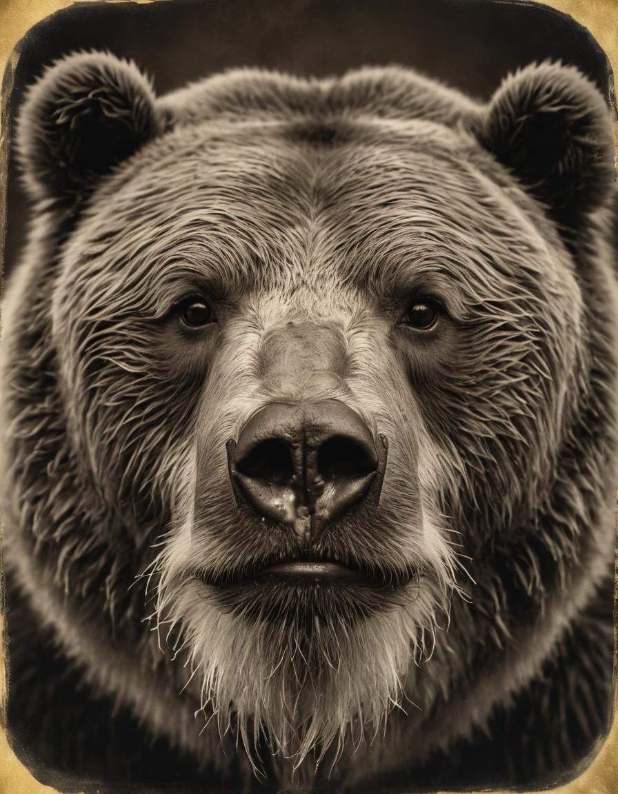 Vintage Kodiak Bear Portrait in Tintype Style