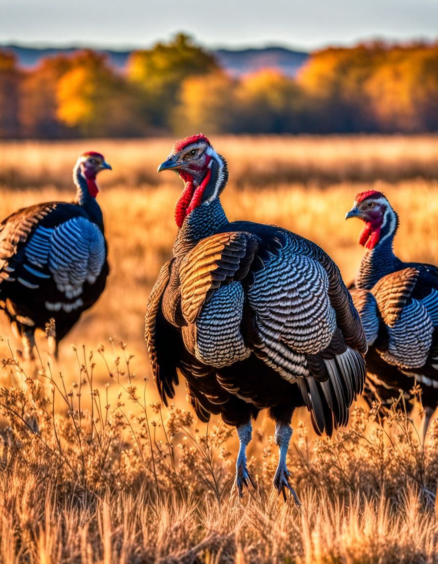 Wild Turkeys Roaming on the Prairie