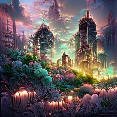 Futuristic Alien City in Cyberpunk Style