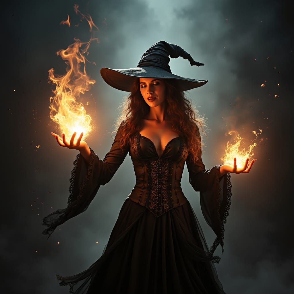 Mystical Sorceress Unleashes Magical Energy in a Dramatic Di...