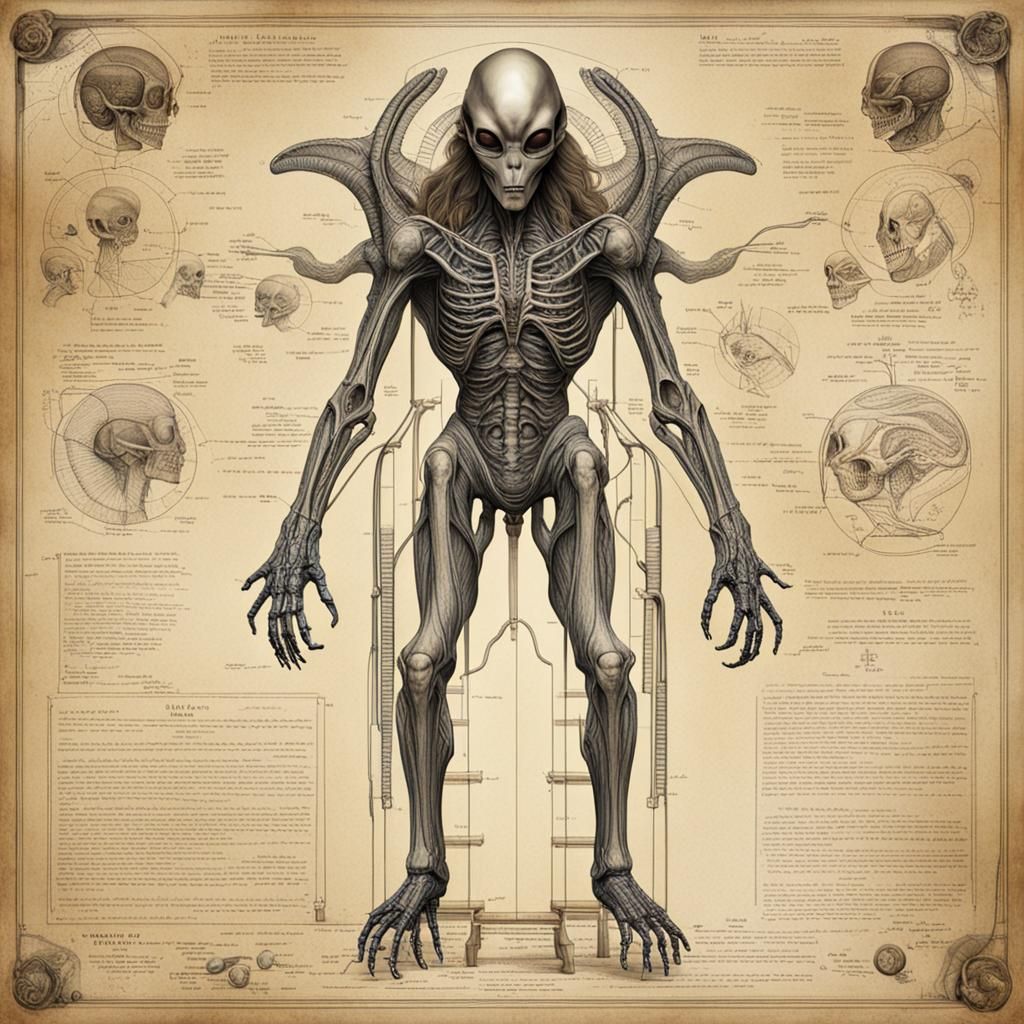 Alien Anatomy Study in DaVinci Style
