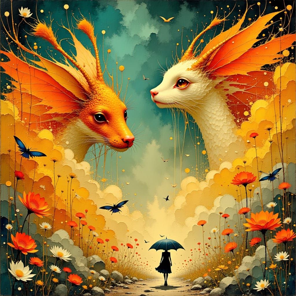 Whimsical Winged Creatures Among Fiery Termagants