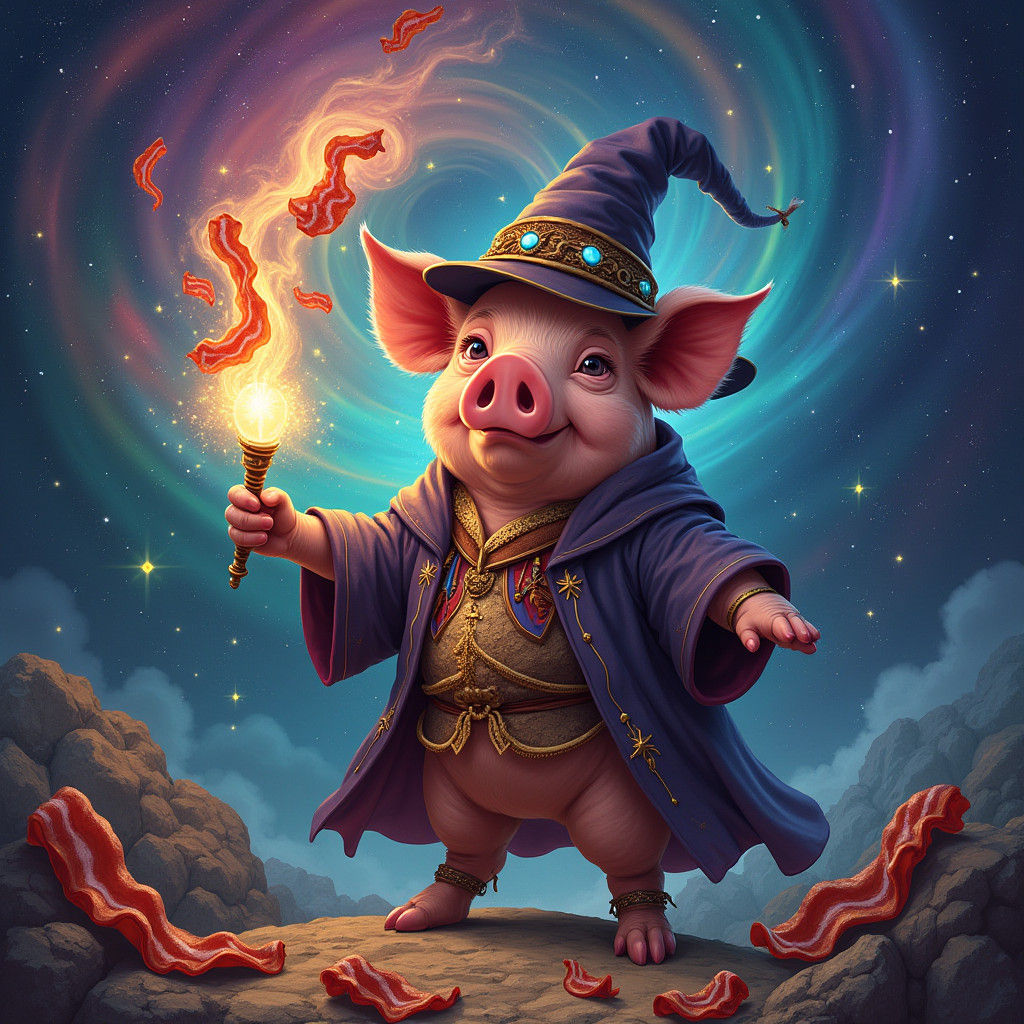 Wizard Pig Creates Bacon in Holographic Astral Art