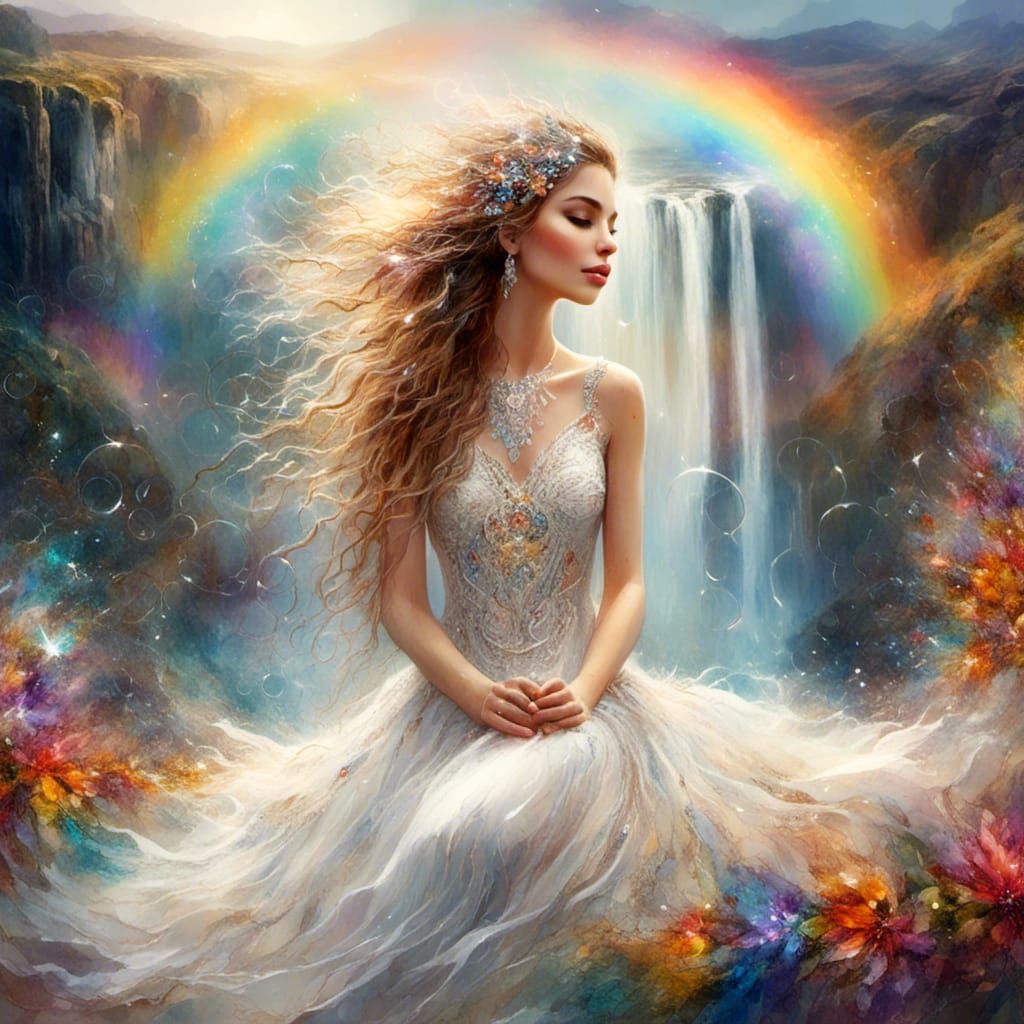 Woman in Jeweled Dress with Fractal Lily Circle