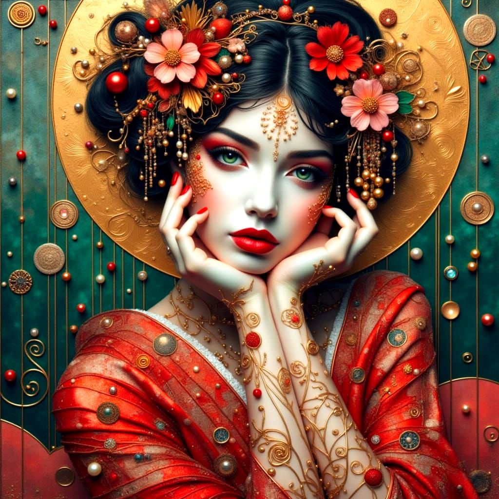 Ethereal Geisha in Whimsical Fantasy Setting