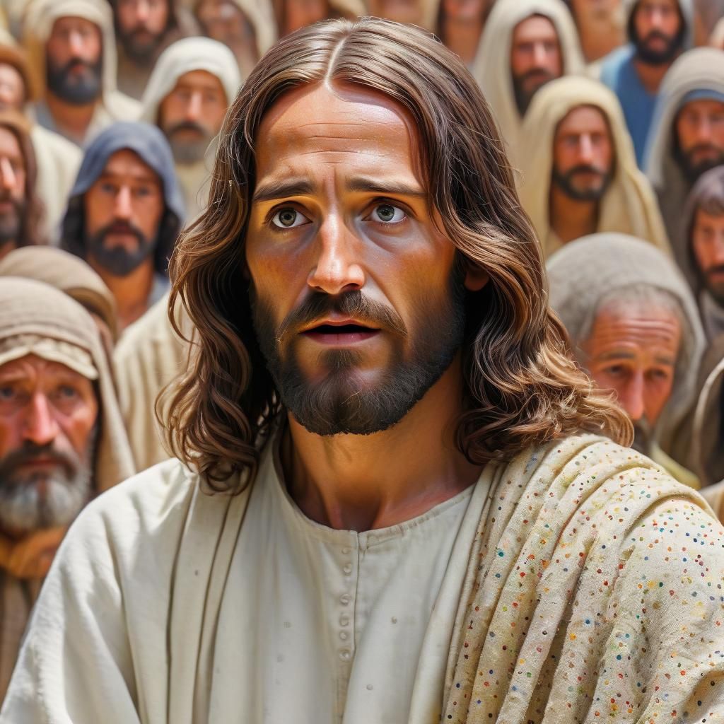 Jesus Lecturing: A Pointillist Masterwork in Vivid Colors