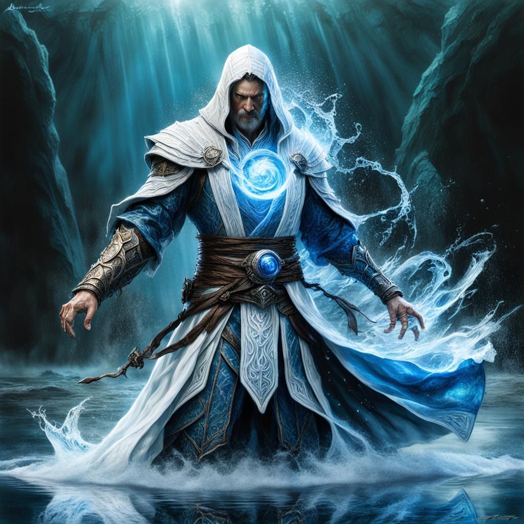 Mighty Water Mage Casting Telekinesis in a Lake