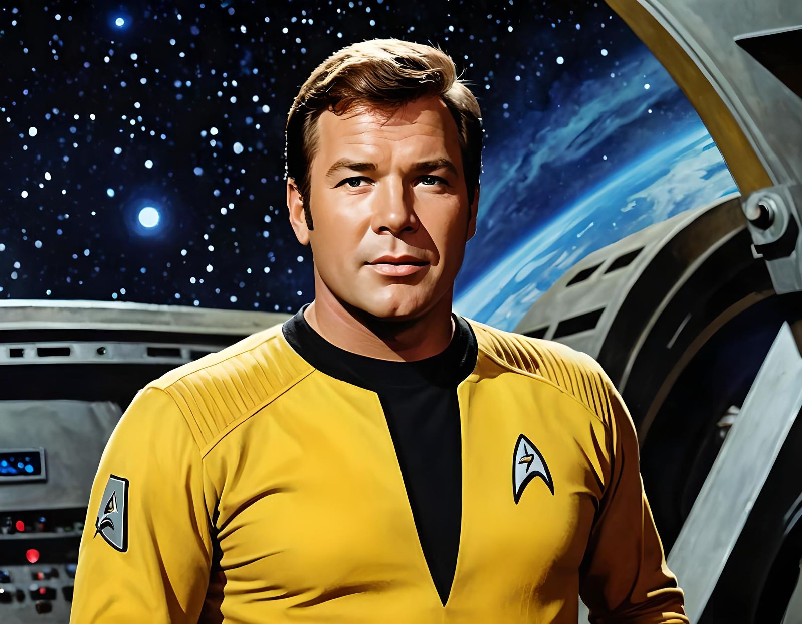 Captain Kirk Watercolor Illustration on Starship Enterprise