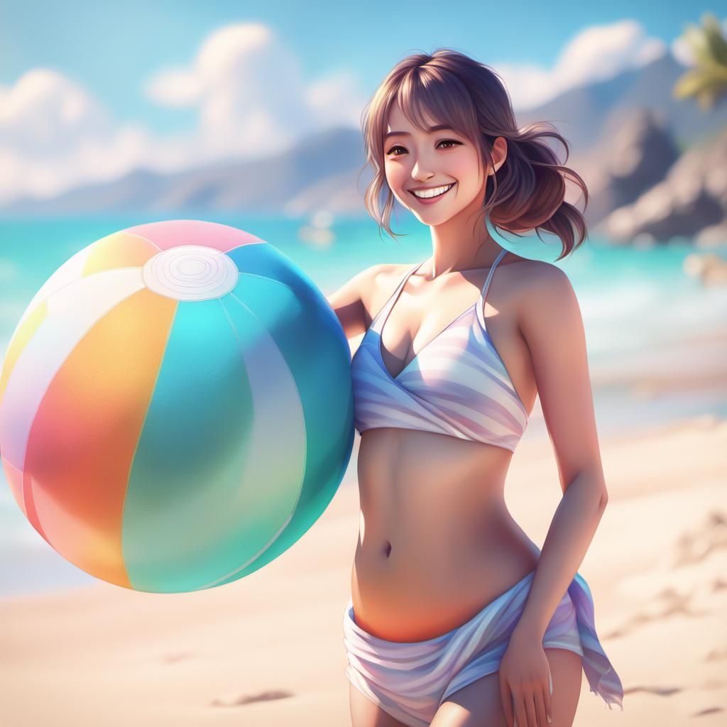 Anime Girl with Beach Ball Belly in Pastel Colors