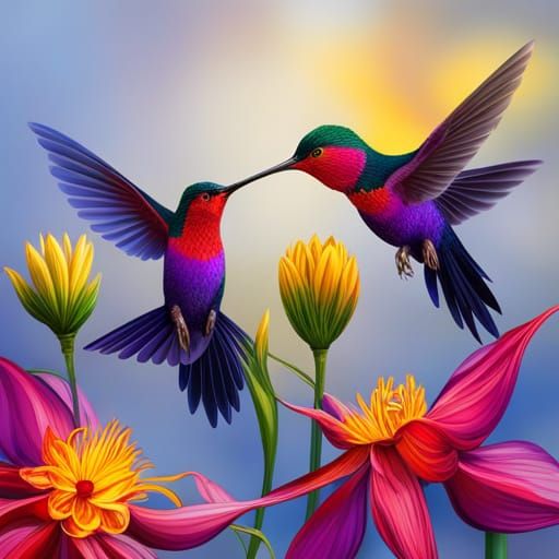 Violet Sabrewing Hummingbirds at Costus Flower
