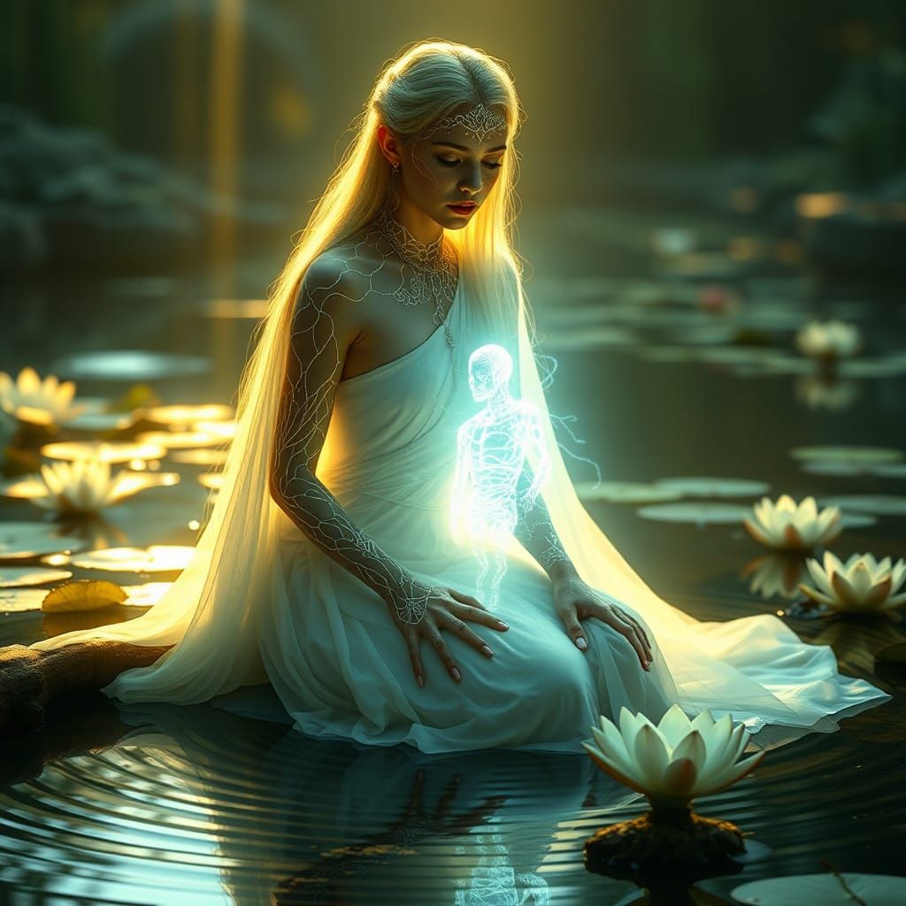 Radiant Elf Portrait with Spirit Apparition