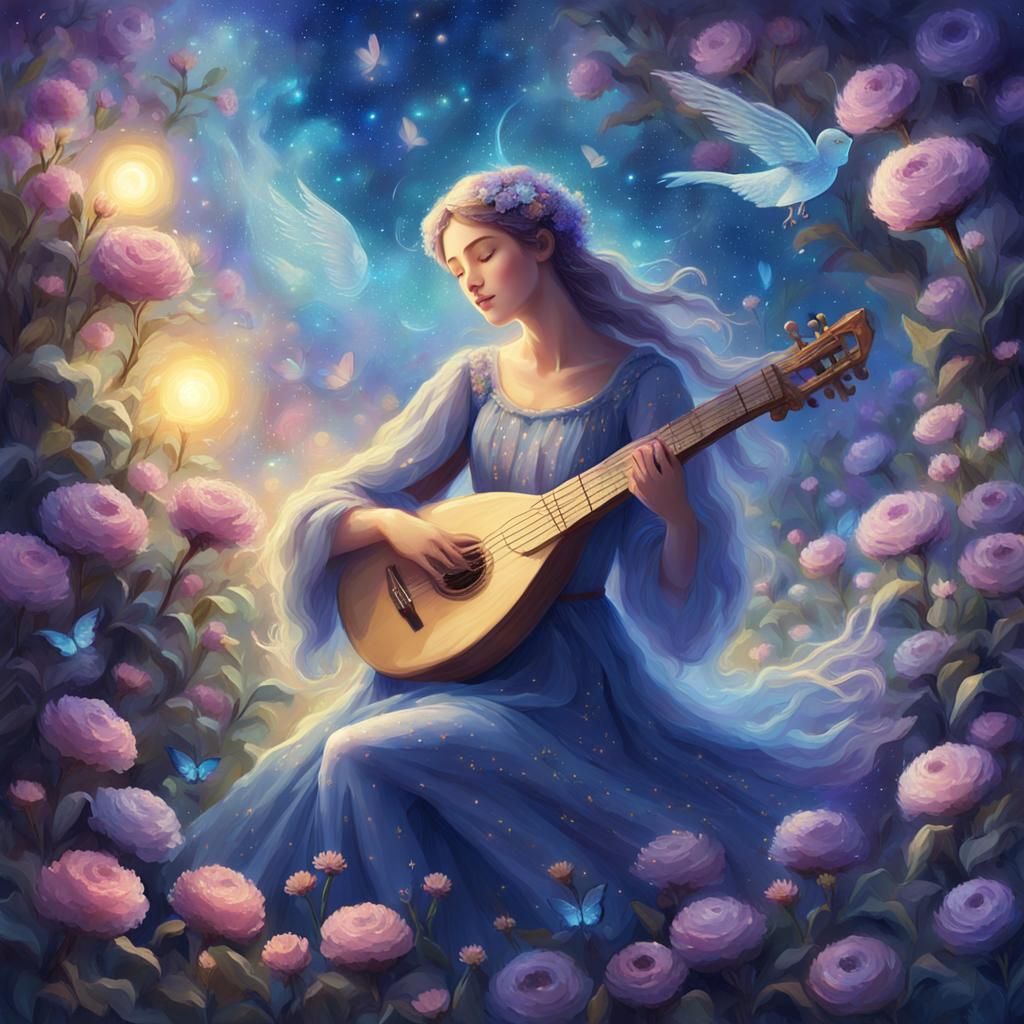 Mythical Muse in Celestial Garden: Fantasy Concept Art