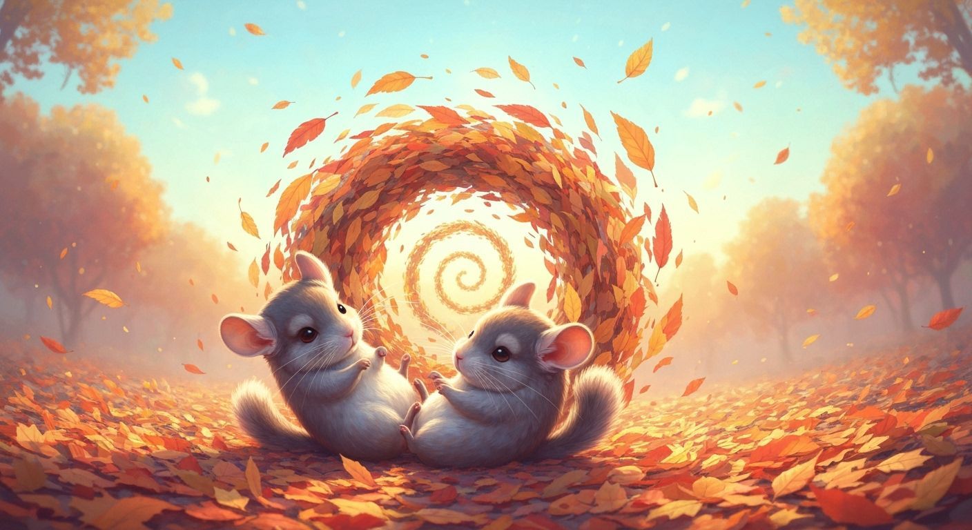 Chibi Chinchillas in Autumn Leaves Spiral