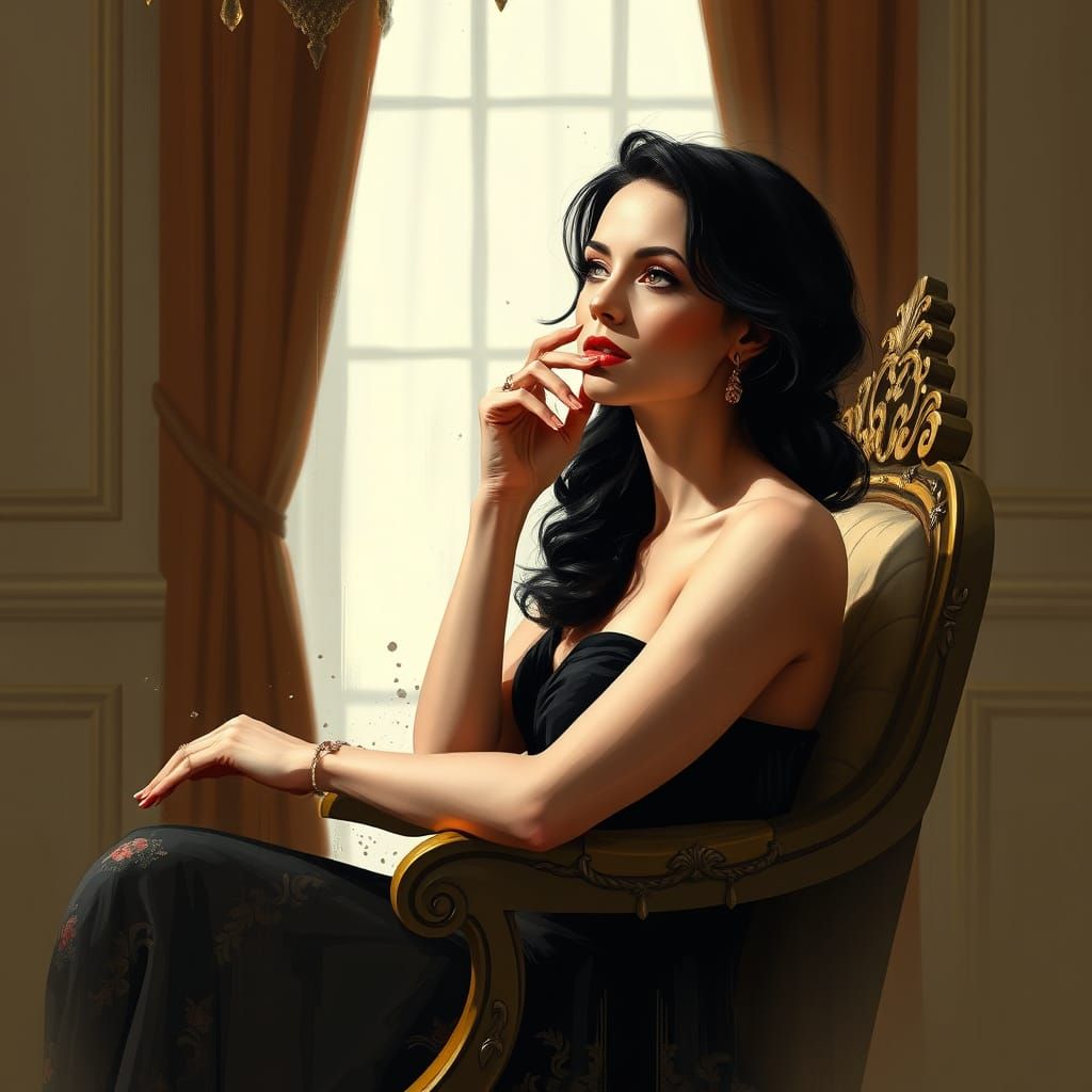 Elegant Woman in Ornate Chair: Splash Art