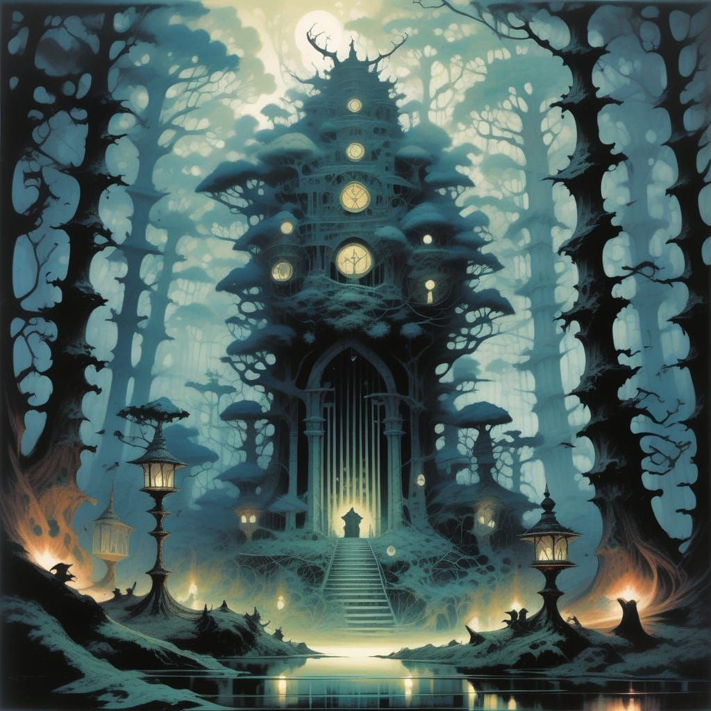 Dreamlike Forest in Dark Fantasy Illustration Style