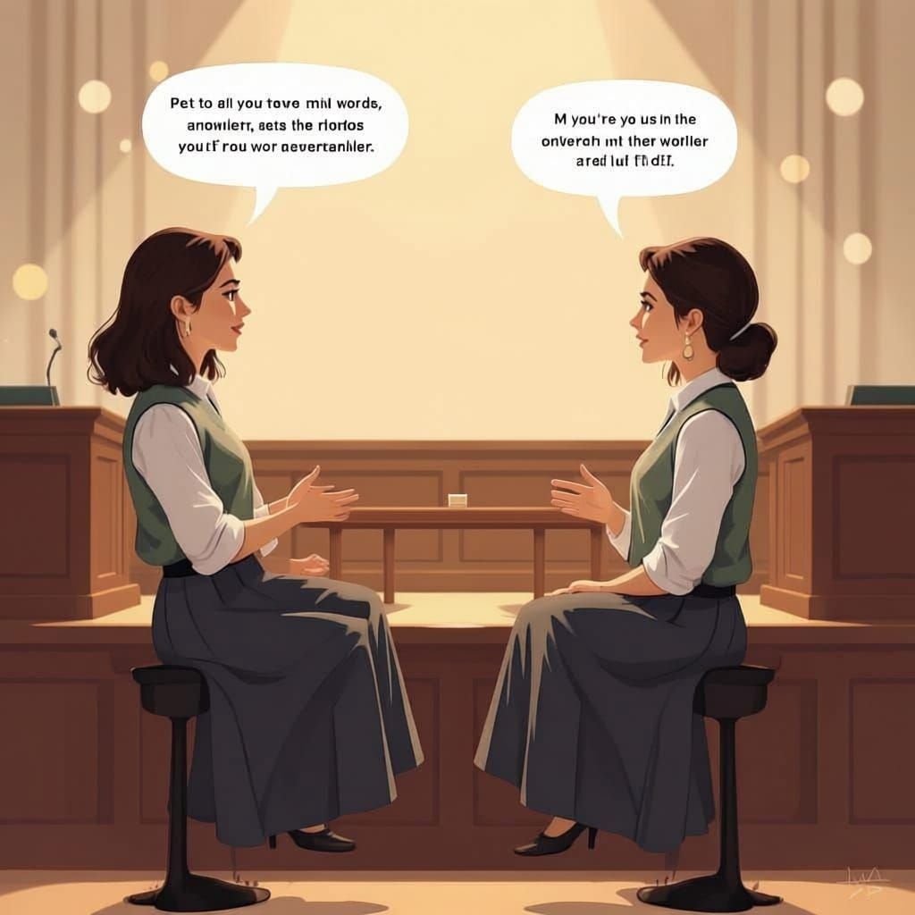 Two Women Discussing Ideas on Stage with Referees