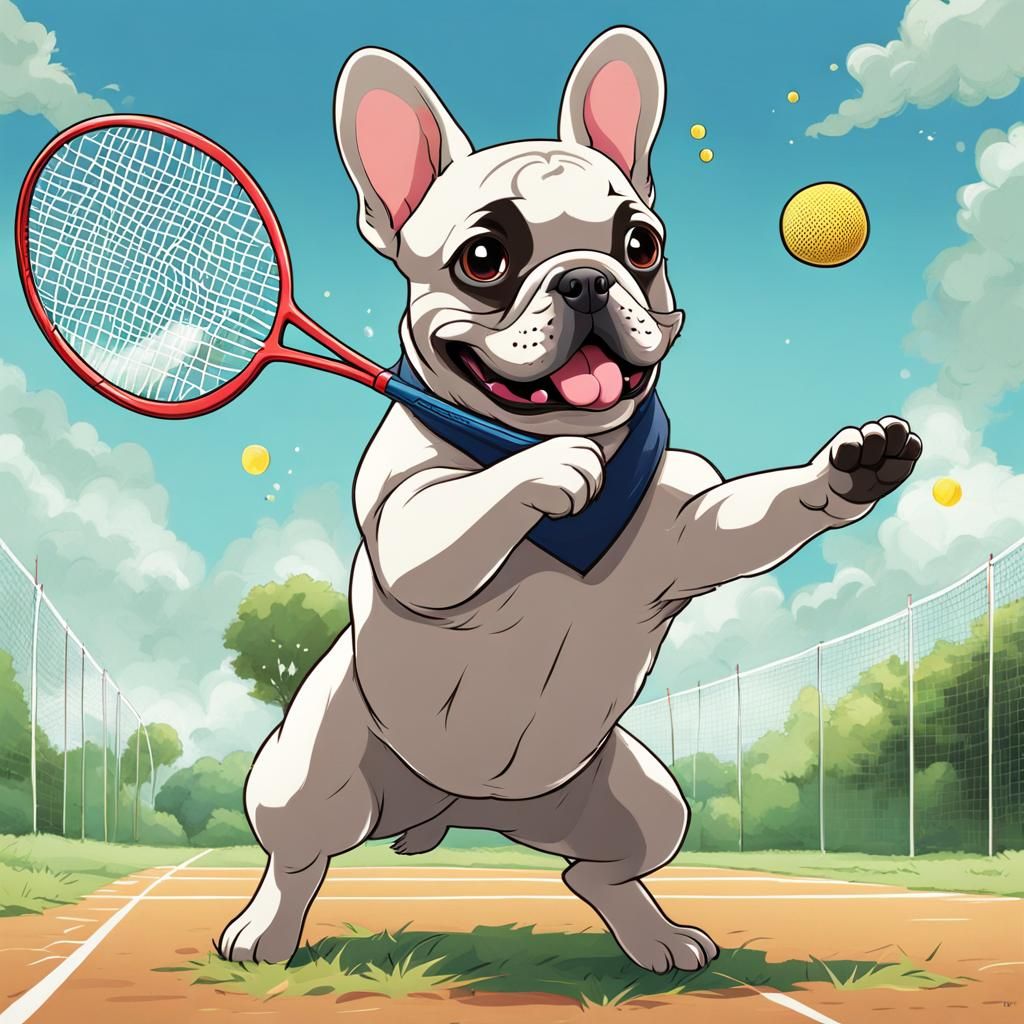 French Bulldog Plays Badminton in Anime Style
