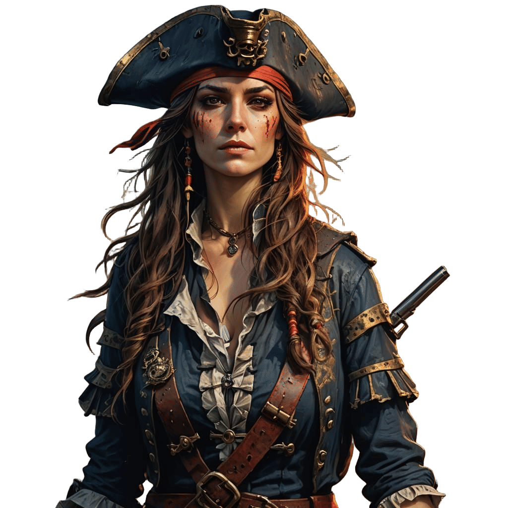 Female Pirate Portrait on Galleon in Detailed Matte Painting