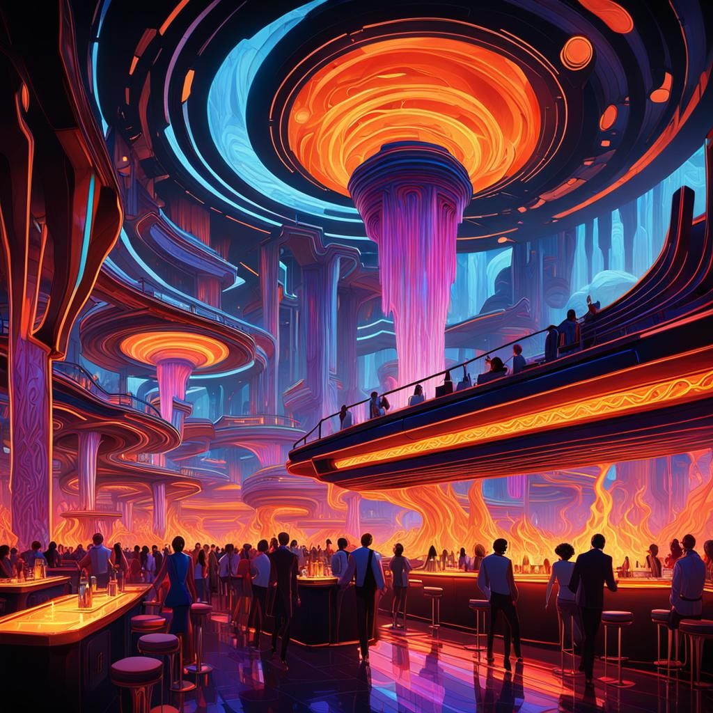 Futuristic Nightclub Scene Inspired by Syd Mead