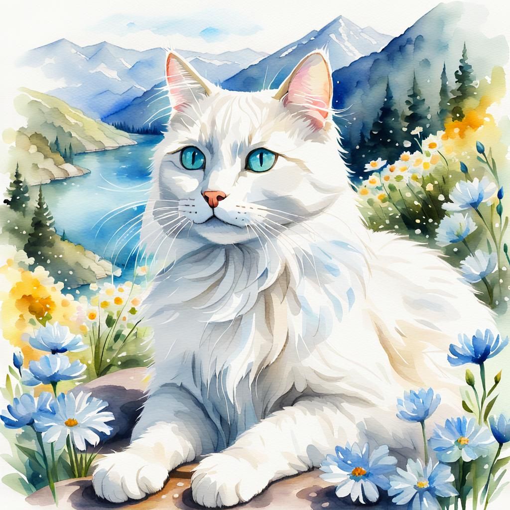 Cat in Andes Mountains: Watercolor 3D Render