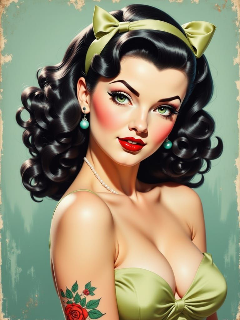 Classic Pin-Up Girl Illustration in Vargas Style