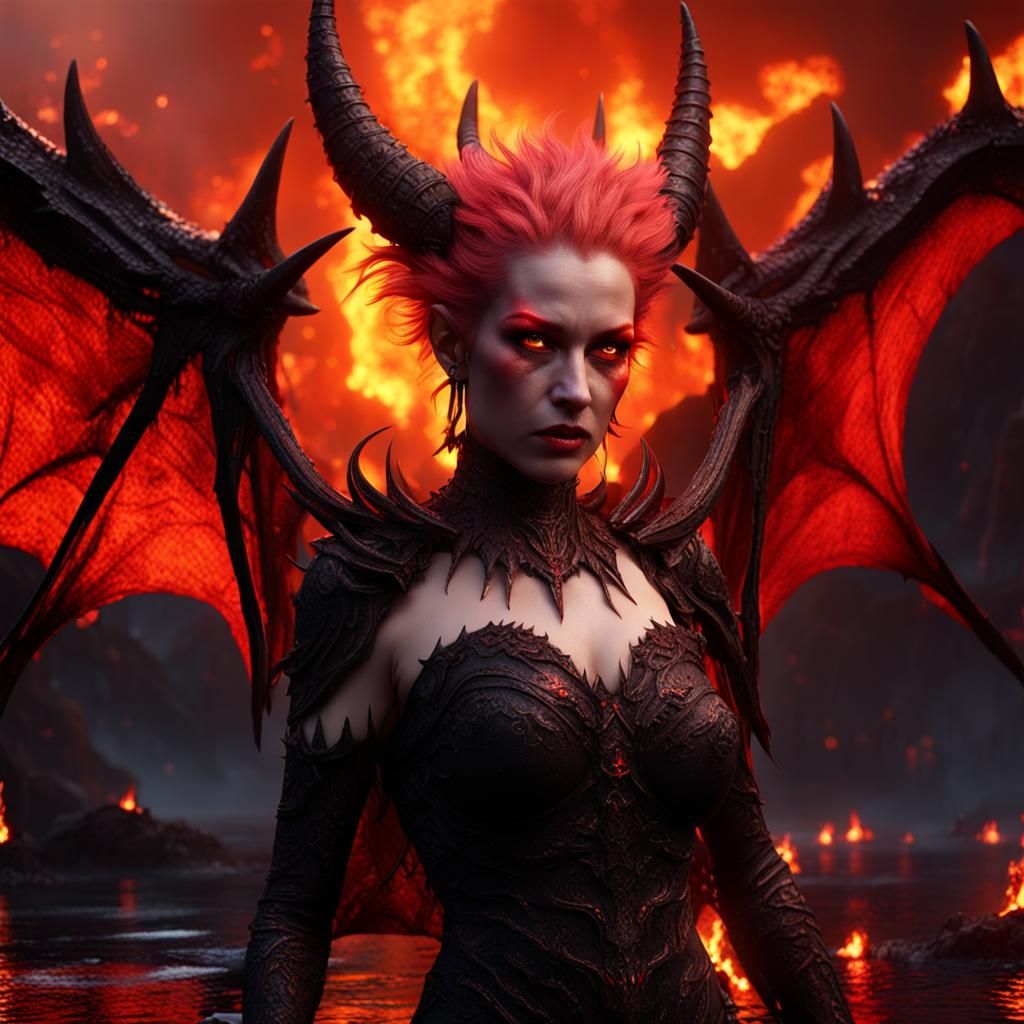 Fantasy Demon in Lava Lake, Artstation Masterpiece