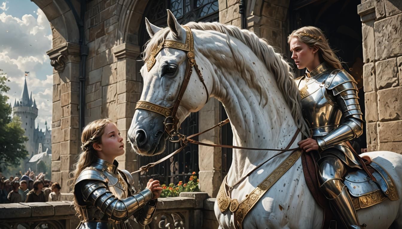 White Knight on Horse: Hyperrealistic Splash Art