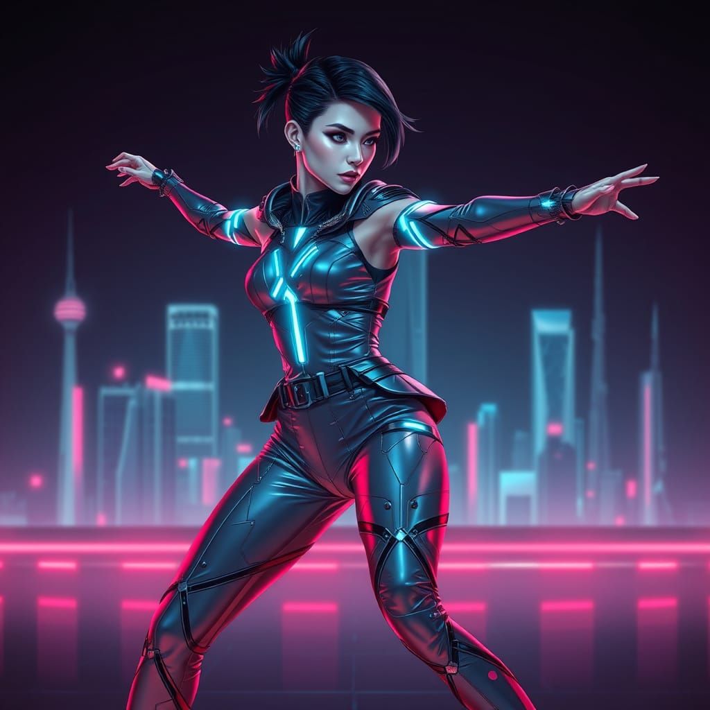 Futuristic Dancer in Avant-Garde Outfit, Cel-Shaded Style