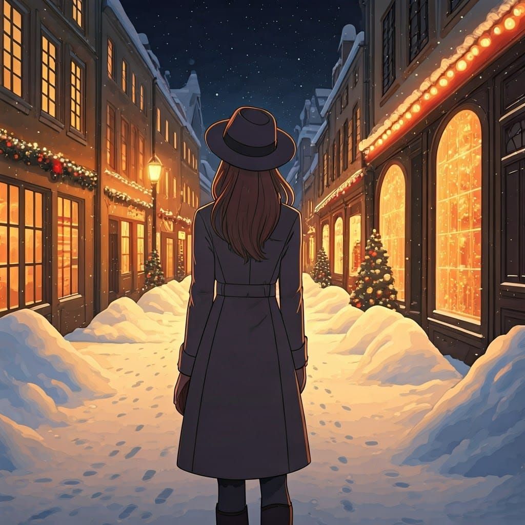 Elegant Woman Wonders Through Winter Wonderland in Whimsical...