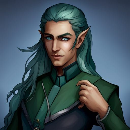 Elven Bard with Leaf Hair, Digital Art Portrait