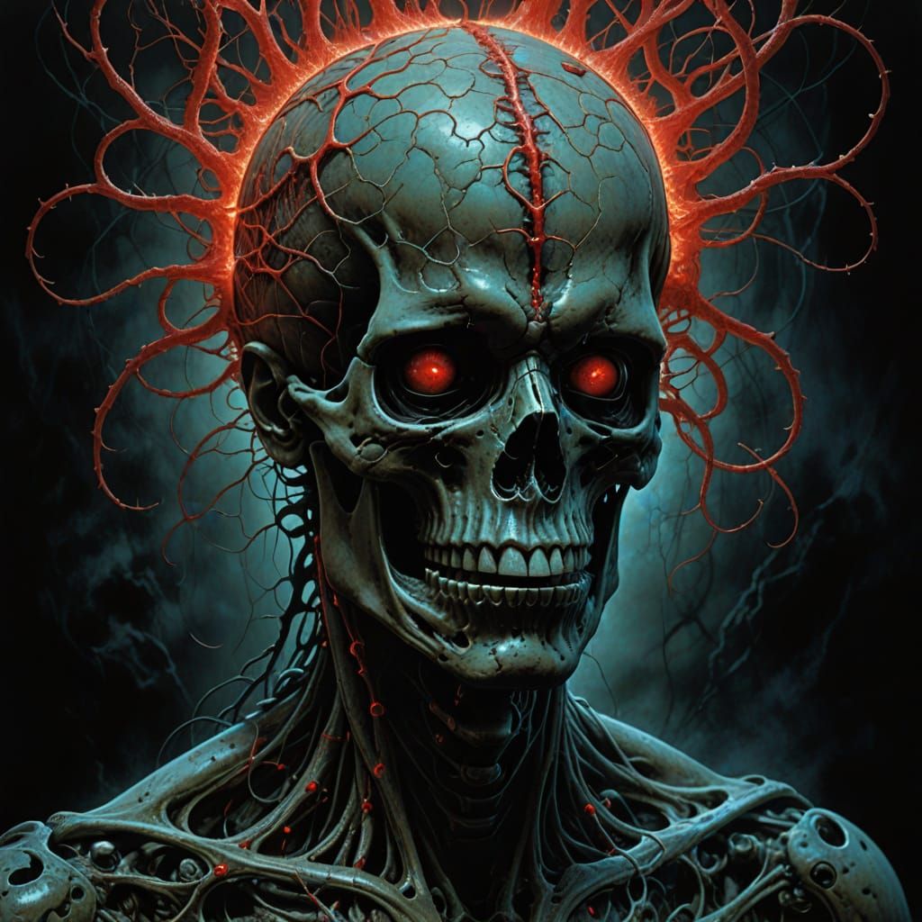 Twisted Brain Tumor Unfurls in Dark Surrealism