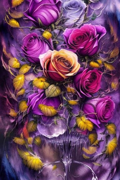 Colorful Roses in Ink Flow Gouache Painting