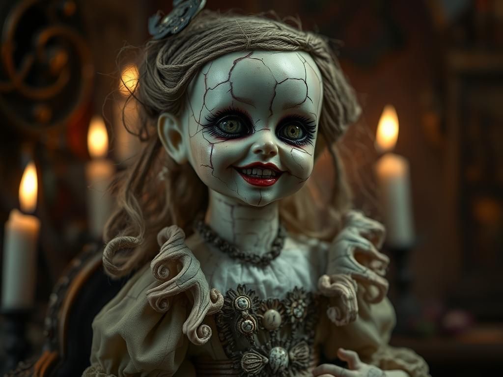 Macabre Porcelain Doll in Victorian Gothic Style