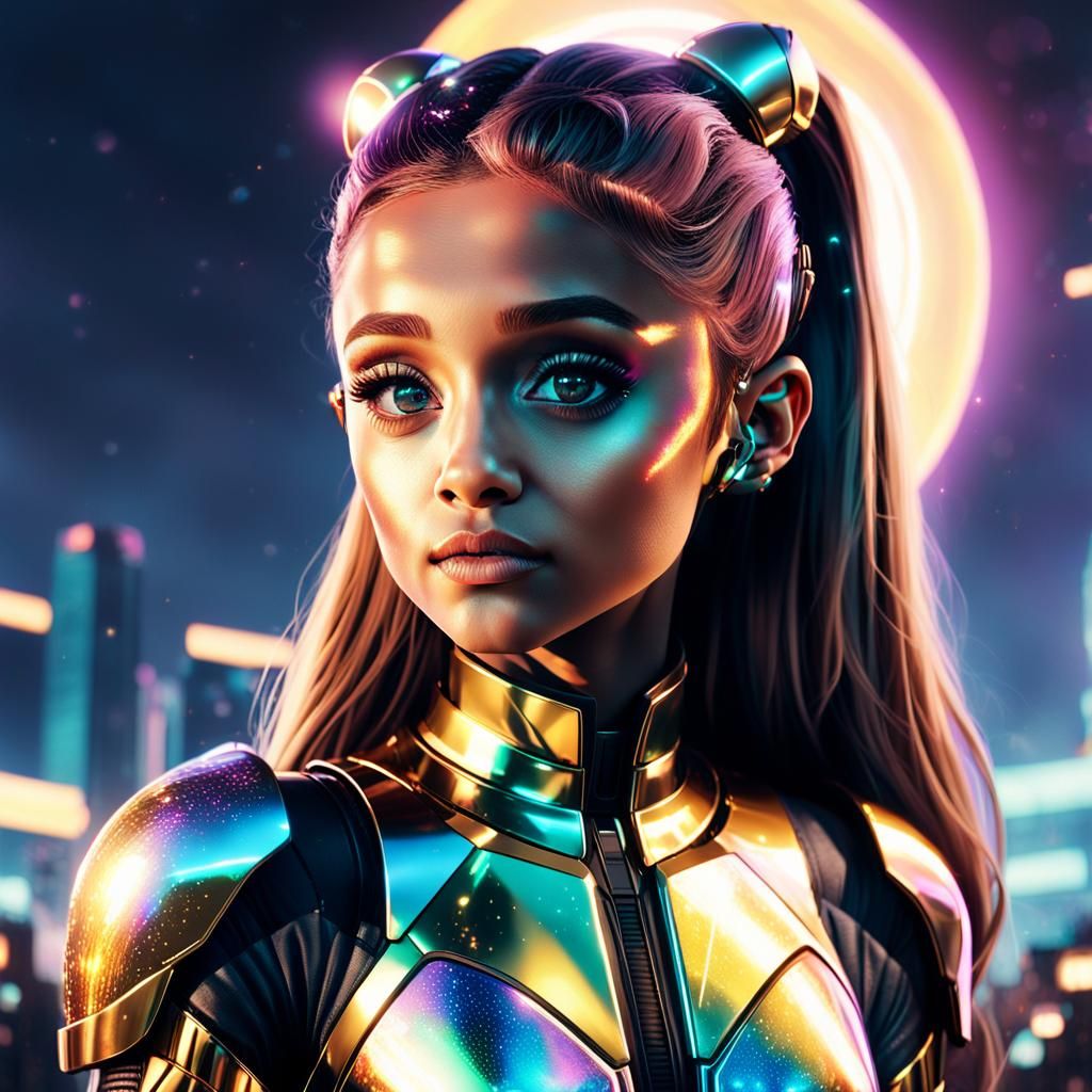 Ariana Grande in Sci-Fi Metallic Armor Portrait
