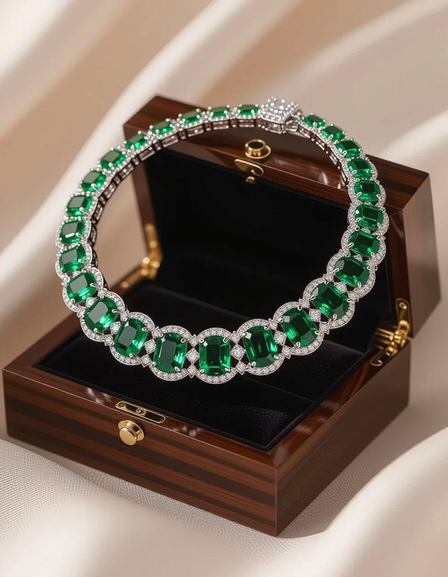 Regal Lady with Emerald and Diamond Necklace