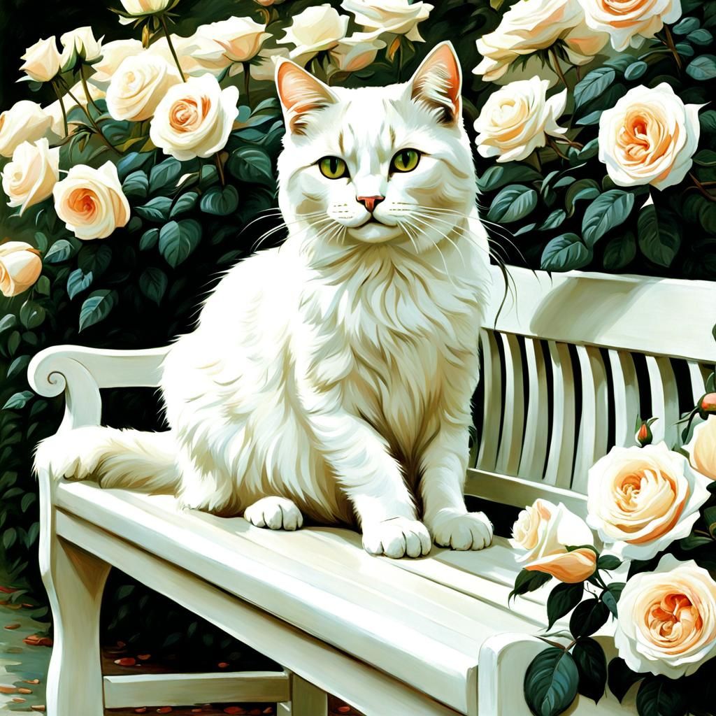 Cream Cat Amongst Cream Roses, Anime Style