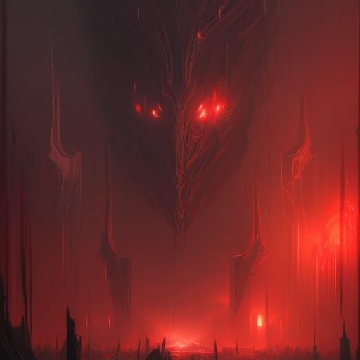 One-Eyed Red Demon in Dark Fantasy Style