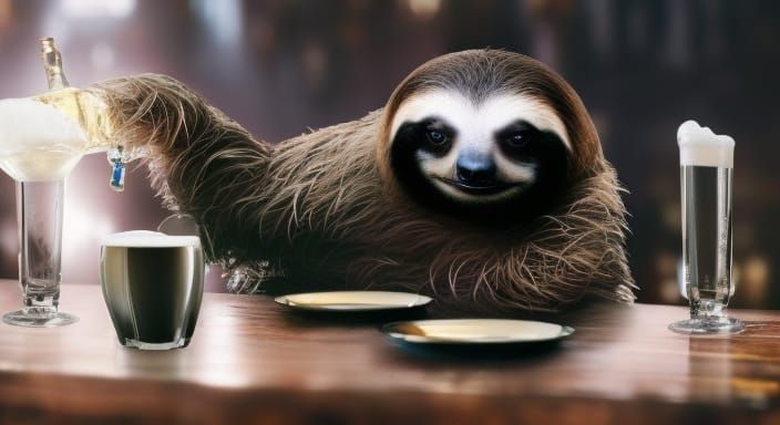 Drunk Anthropomorphic Sloth in a Pub: Digital Art
