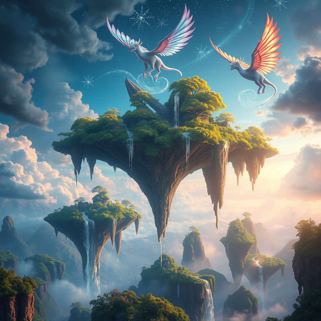 Floating Islands and Winged Creatures in Mystical Realm