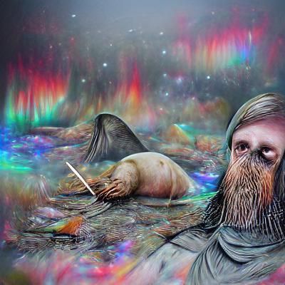 Cosmic Walrus: Holographic Astral Illustration