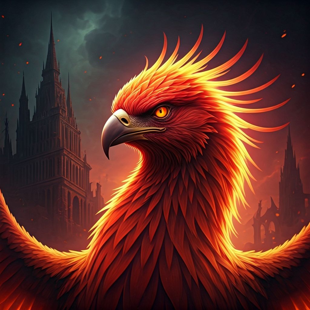Fiery Phoenix Rising from Ashes, Photorealistic Rendering