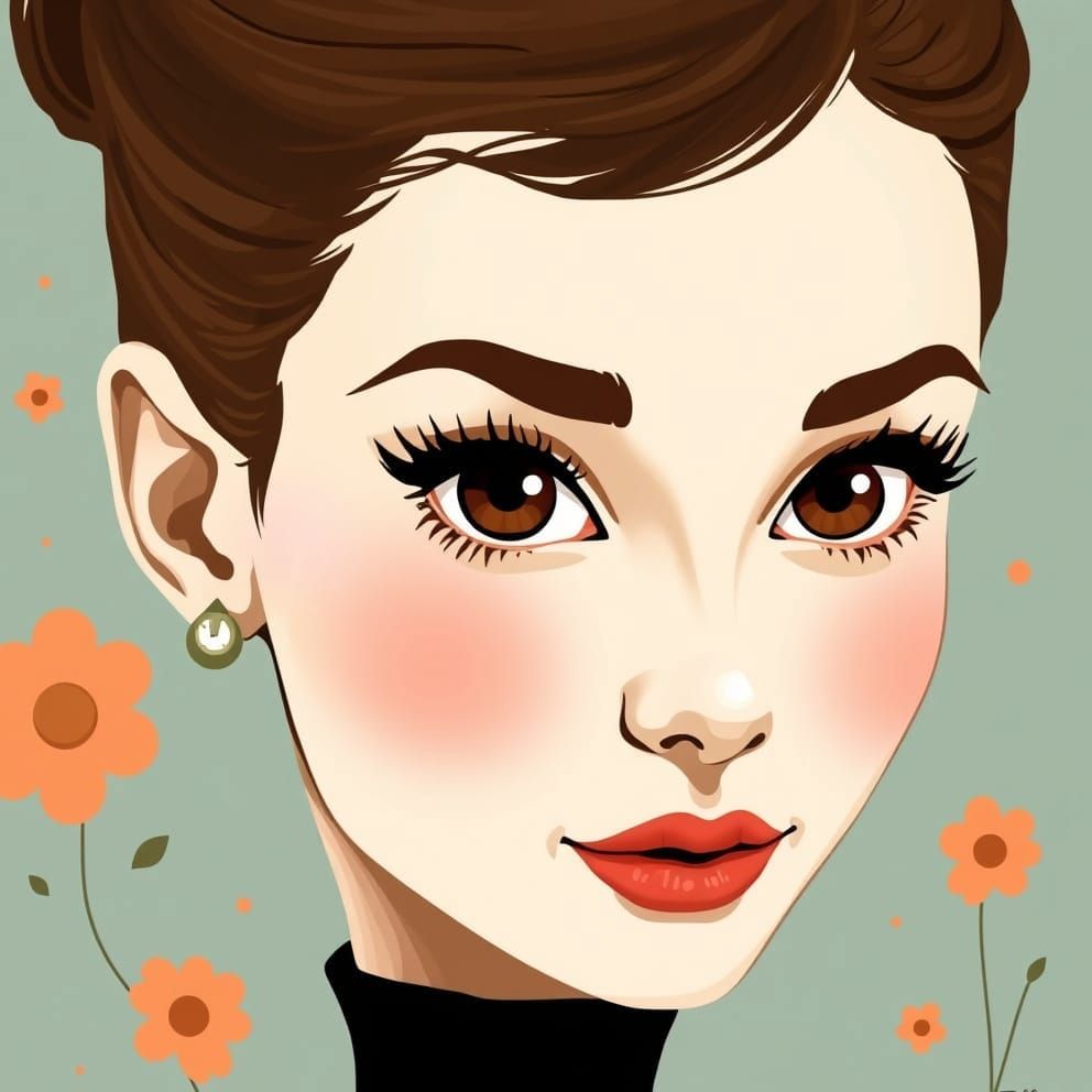 Audrey Hepburn, adorable whimsical illustration